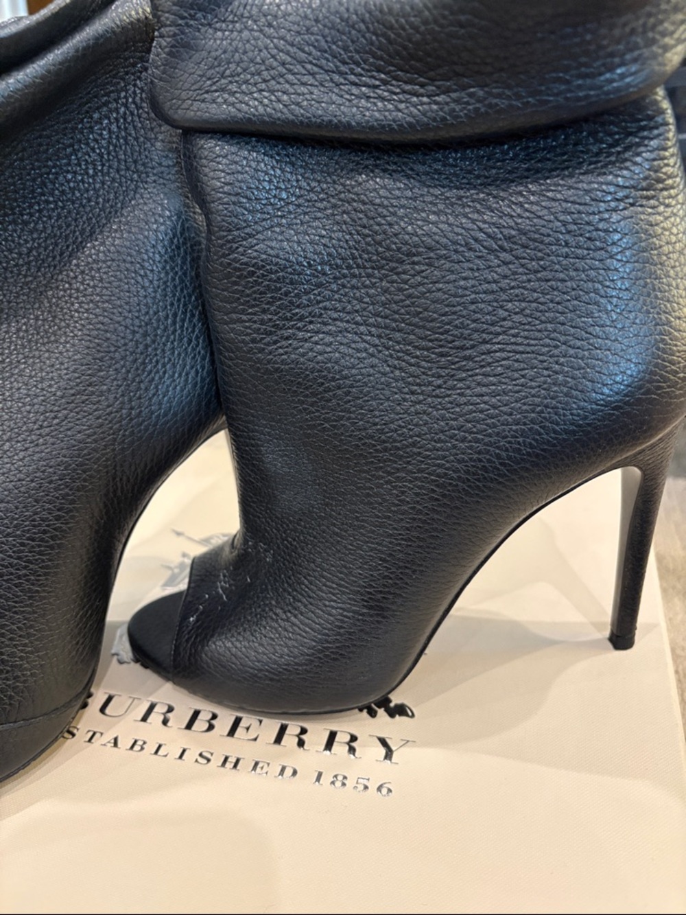 Burberry Black Leather Peep-Toe Stiletto Booties - Picture 6 of 8